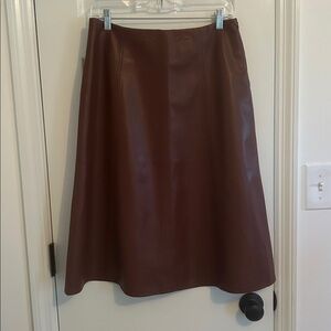 Brown A-Line Faux Leather Skirt